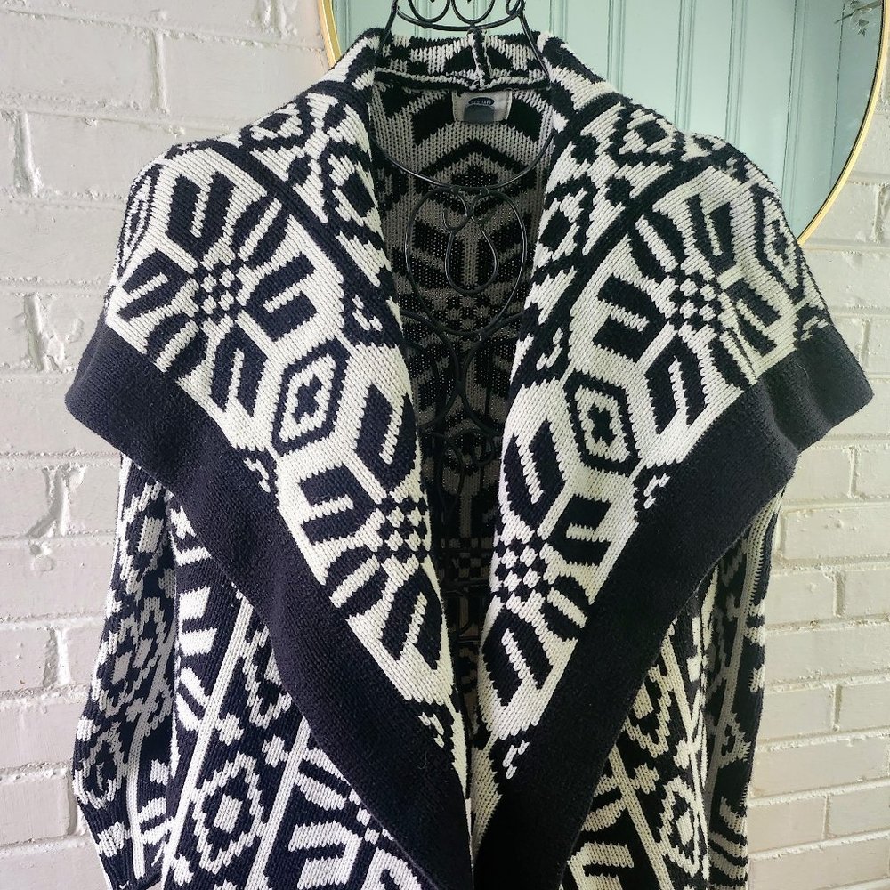 **FINAL PRICE-Oversized Drape Front Black and White Boho Cardigan